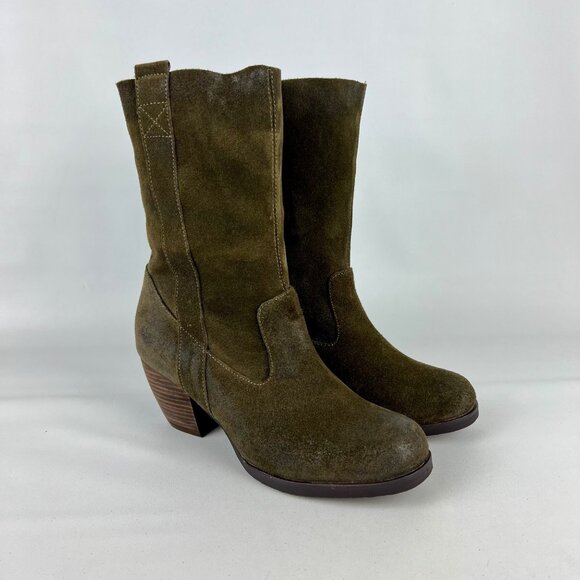 Antelope Womens Brown Suede Mid Calf Boots Chunky Block Heel size 40 US 9 9.5 - Picture 1 of 16
